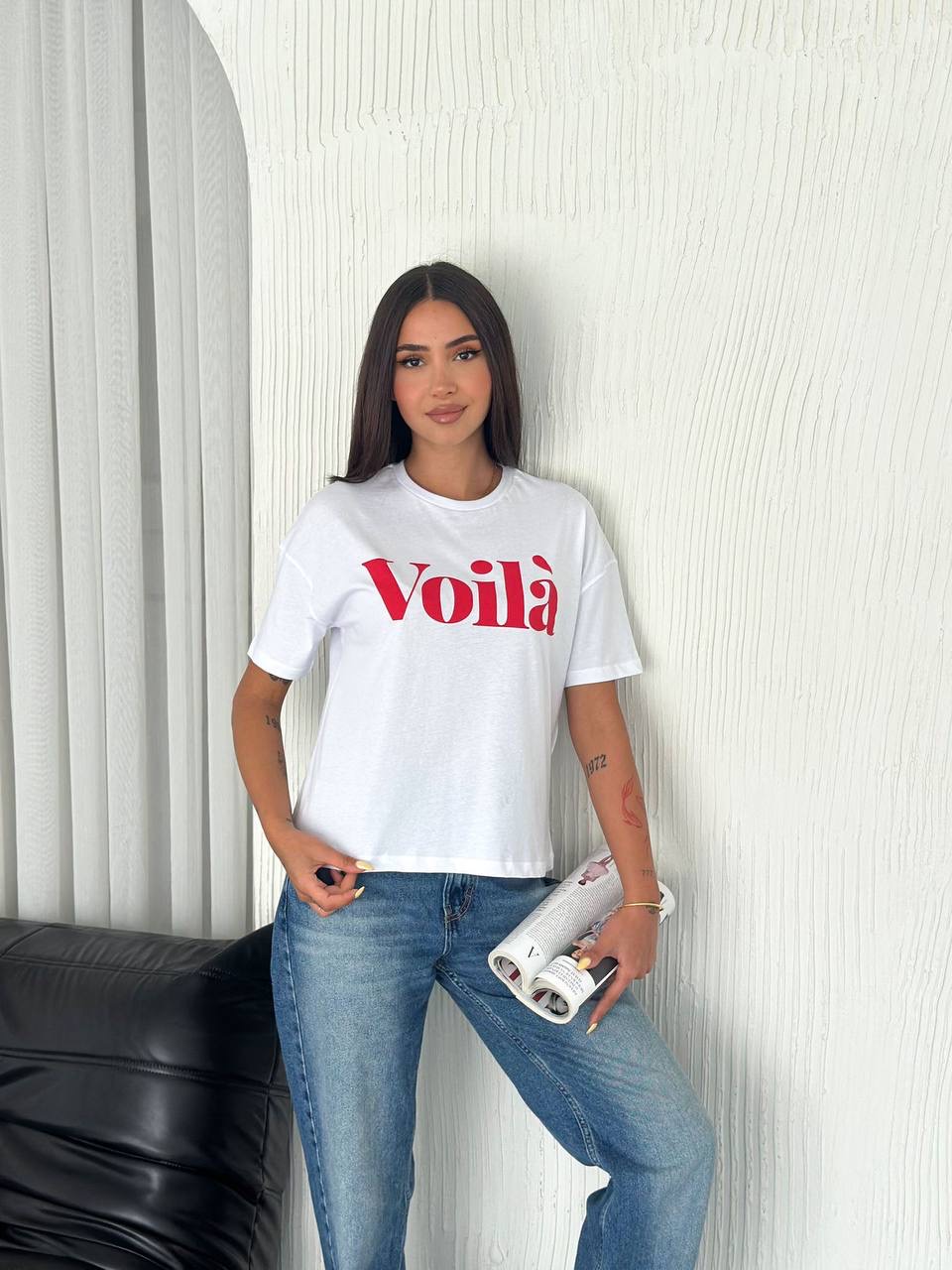  Voila Beyaz Kırmızı Baskılı Tişört